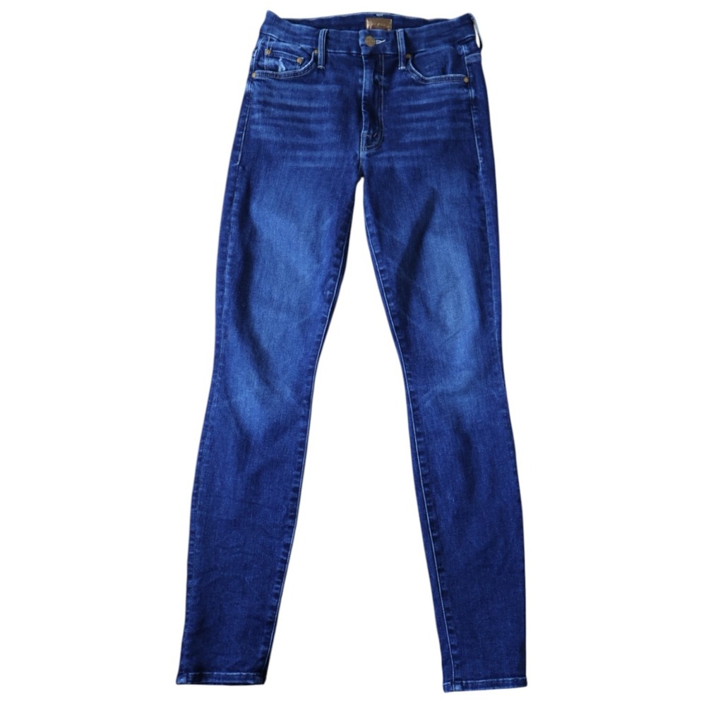 MOTHER High Waisted Looker Skinny Jeans Teaming Up Dark Blue Wash Stretch Sz 26
